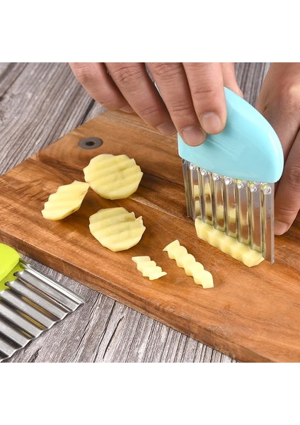 Mavi Patates Cips Dilimleme Paslanmaz Çelik Kesici Sebze Meyve Oluklu Dalgalı Bıçak Fransız Kızartma Makinesi Mutfak Gadget Aksesuarları Aracı (Yurt Dışından)