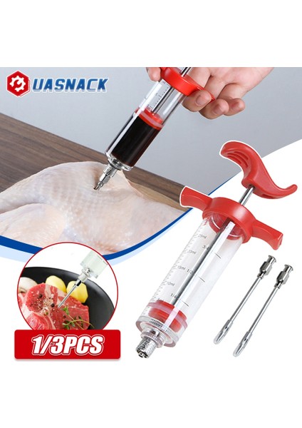 1 Enjektör 3 Iğne Barbekü Et Şırıngası Marinade Enjektörü 3 Paslanmaz Çelik Iğneler ile Hindi Tavuk Sosları Şırınga Sos Enjeksiyonu Mutfak Aletleri (Yurt Dışından) fırsatları