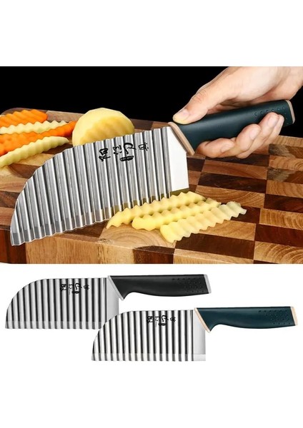 Koyu Yeşil Patates Cipsi Dilimleme Paslanmaz Çelik Buruşuk Kesici Taşınabilir Meyve Dilimleme Kullanımlık Oluklu Sebze Kesici Mutfak (Yurt Dışından) fiyatları
