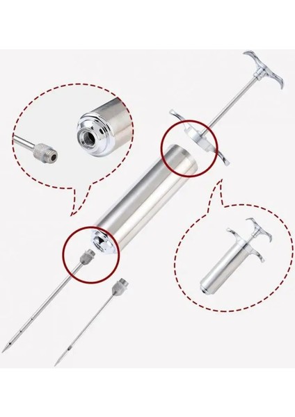 Gümüş 2 Oz Gıda Sınıfı 3 Paslanmaz Çelik Iğneler Baharat Şırınga Seti Barbekü Et Lezzet Enjektör Kithen Et Araçları Sos Marinade Şırınga Accesso (Yurt Dışından) fiyatları