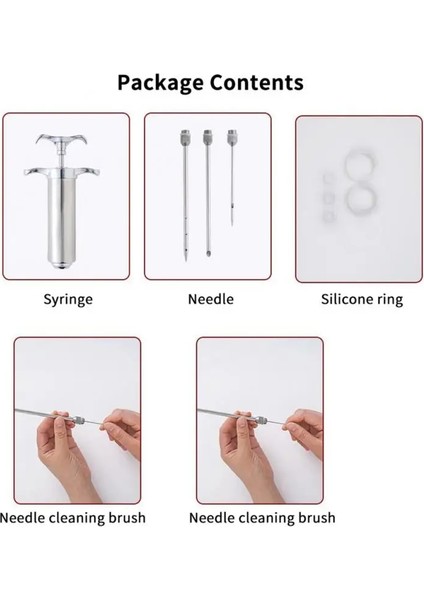 Gümüş 2 Oz Gıda Sınıfı 3 Paslanmaz Çelik Iğneler Baharat Şırınga Seti Barbekü Et Lezzet Enjektör Kithen Et Araçları Sos Marinade Şırınga Accesso (Yurt Dışından) modelleri