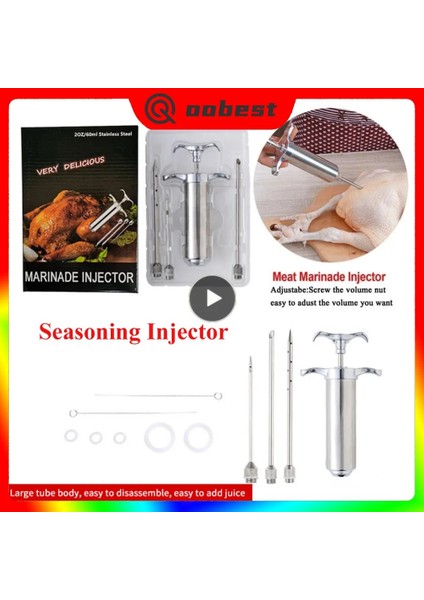 Gümüş 2 Oz Gıda Sınıfı 3 Paslanmaz Çelik Iğneler Baharat Şırınga Seti Barbekü Et Lezzet Enjektör Kithen Et Araçları Sos Marinade Şırınga Accesso (Yurt Dışından) fırsatları