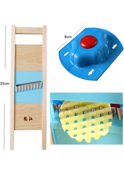 Silme Seti Ahşap Patates Izgara Dilimleme Kesici Mutfak Patates Kafes Makinesi Sebze Rende Oluklu Net Kıyıcı Kesici Dalga Bıçak Alet (Yurt Dışından)