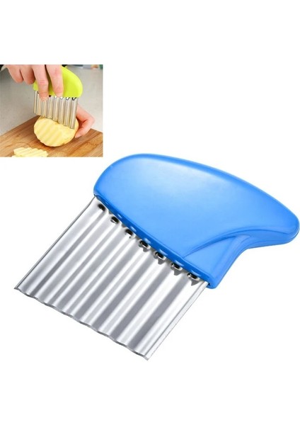 S3 Mavi 10.5x7.5 cm Meyve Çipi Patates Hamur Bıçağı Mutfak Aletleri Fransız Chopper Dilimleme Buruşuk Kesici Çelik Dalgalı Patates Kızartma Paslanmaz Sebze Makinesi (Yurt Dışından)