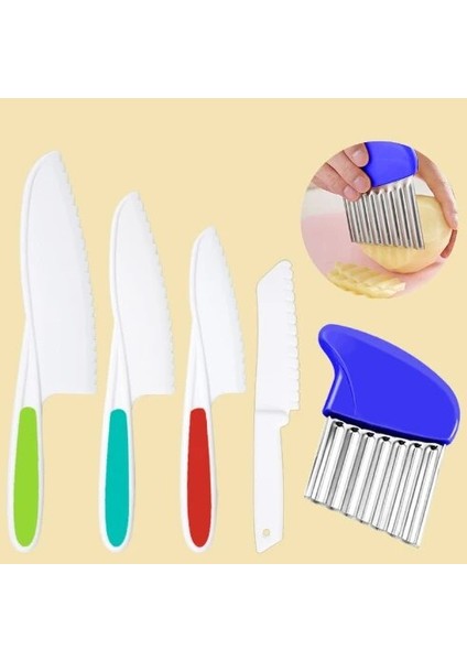 5 Adet TYPE06 Paslanmaz Çelik Patates Cipsi Dilimleme Hamur Sebze Meyve Buruşuk Dalgalı Dilimleme Bıçağı Patates Kesici Kıyıcı Fransız Fry Maker Araçları (Yurt Dışından)