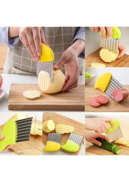 S3 Pembe 10.5x7.5 cm Sebze Dilimleme Paslanmaz Mutfak Kızartma Patates Hamuru Dalgalı Fransız Araçları Makinesi Çip Buruşuk Bıçak Meyve Patates Kesici Çelik Kıyıcı (Yurt Dışından)
