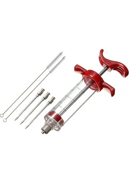 Kırmızı 3iğne 2fırça 20ML/50ML/100ML Et Enjektörü 304 Paslanmaz Çelik Baharat Enjektörü - Marine Enjektör Şırıngası (Yurt Dışından)