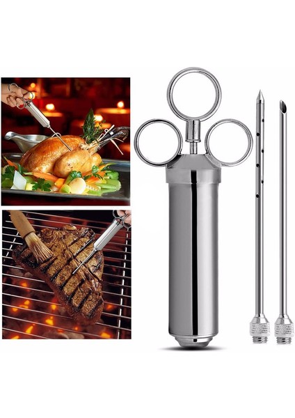Marinade Enjektör 2 Oz Barbekü Baharat Enjektör Paslanmaz Çelik Kümes Hayvanları Hindi Marinade Lezzet Şırınga Iki Iğneli Et Pişirme Kamp Araçları (Yurt Dışından) modelleri