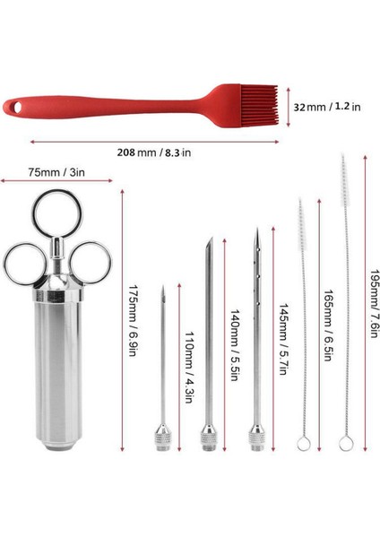 A-Red Izgara 2-Oz Turşu Baharat Enjektörü Hindi Et Turşusu Baharat Şırınga Seti Paslanmaz Çelik Enjeksiyon Pompası Tabancası Iğneli (Yurt Dışından)