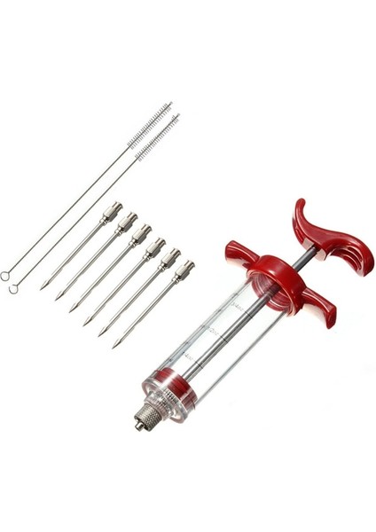 6 Iğne 2 Fırça Gıda Sınıfı Şırınga Seti Paslanmaz Çelik 6 Iğneli Barbekü Et Lezzet Enjektörü (Yurt Dışından)