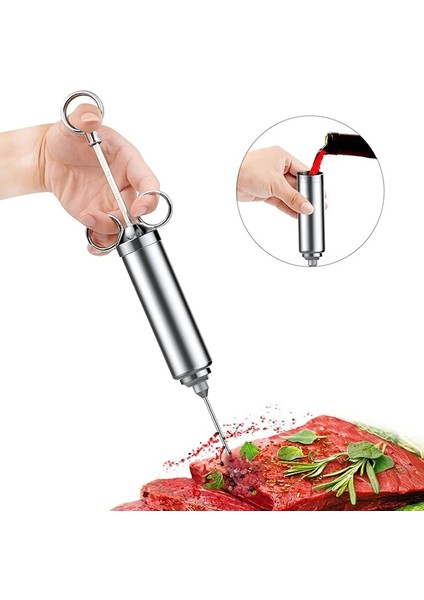 4oz 2-4oz Paslanmaz Çelik Et Turşusu Lezzet Enjektör Kiti 1/2 Fincan Kapasiteli Barbekü Baharat Enjektörü W/2 Profesyonel Iğneler Fırça (Yurt Dışından)