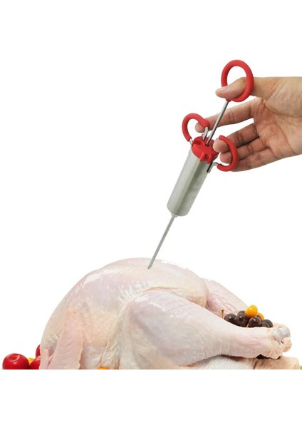 2 Oz Gümüş Et Enjektör Şırınga Kümes Hayvanları Turşusu Lezzet Paslanmaz Çelik Et Baharat Enjektör Turşusu Enjektör Barbekü Kiti Iğneler ile (Yurt Dışından)