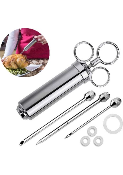 1 Adet Paslanmaz Çelik Hindi Eti Baharat Enjektörleri 3 Iğneli Barbekü Piliç Sos Turşusu Şırınga Mutfak Pişirme Aksesuarları (Yurt Dışından)