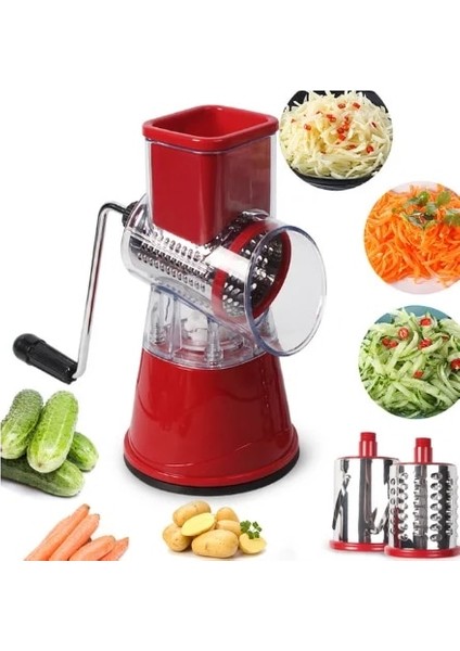 Kırmızı Çok Fonksiyonlu Döner Rende Sebze Rendelenmiş Patates Makinesi Sebze Rende Manuel Lahana Mutfak Bıçağı Mutfak Aracı (Yurt Dışından)