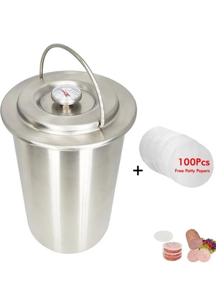 1 Maker 100 Kağıt 304 Paslanmaz Çelik Pres Et Makinesi Pot Termometre ile 100 Adet Patty Kağıtları Mutfak Pişirme Aracı (Yurt Dışından)