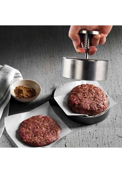 Simli 8 cm Hamburger Patty Maker Basın 304 Paslanmaz Çelik Yapışmaz Yuvarlak Manuel Pirinç Topu Kalıp Kalınlığı Ayarlanmış Mutfak Sığır Barbekü Araçları (Yurt Dışından)