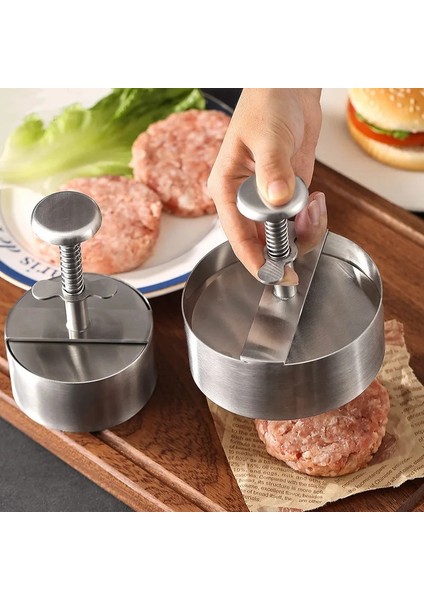 Simli 8 cm Hamburger Patty Maker Basın 304 Paslanmaz Çelik Yapışmaz Yuvarlak Manuel Pirinç Topu Kalıp Kalınlığı Ayarlanmış Mutfak Sığır Barbekü Araçları (Yurt Dışından)