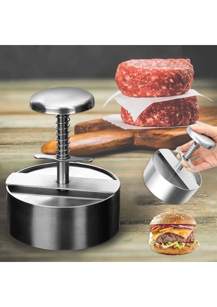 Simli 8 cm Hamburger Patty Maker Basın 304 Paslanmaz Çelik Yapışmaz Yuvarlak Manuel Pirinç Topu Kalıp Kalınlığı Ayarlanmış Mutfak Sığır Barbekü Araçları (Yurt Dışından)
