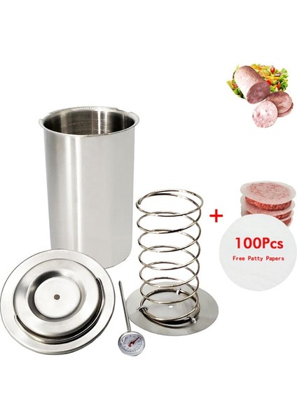 1 Maker 100 Kağıt 304 Paslanmaz Çelik Jambon Pres Makinesi Makinesi Hamburger Et Kümes Hayvanları Için Pişmiş Araçlar ile 100 Adet Patty Kağıtları Termometre (Yurt Dışından)