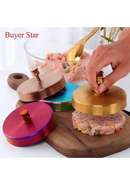 Altın 9.5cm Altın Yapışmaz Hamburger Presi Paslanmaz Çelik Hamburger Eti Sığır Izgara Burger Presi Kalıp Patty Kalıp Makinesi Mutfak Eşyaları (Yurt Dışından) modelleri