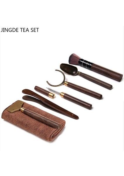O Çay Töreni Altı Beyefendi Seramik Teaware Araç Seti Siyah Sandal Ağacı Çay Bıçağı Çay Tutucu Gereçler Çin Çay Seti Aksesuarları (Yurt Dışından)