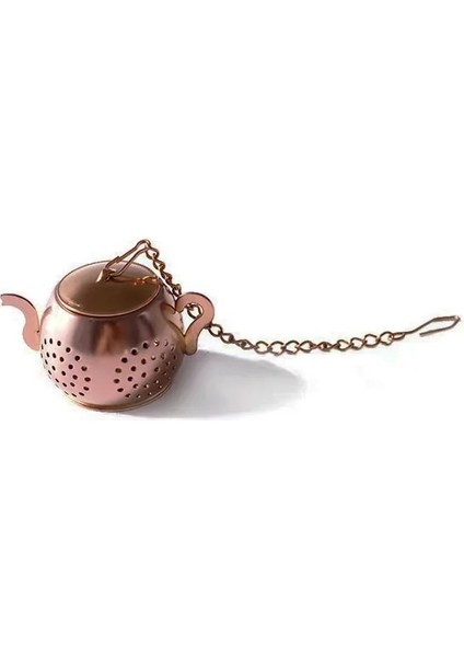 Titanyum Rosegold Metal Çay Süzgeci Çaydanlık Şekli Gevşek Çay Demlik Paslanmaz Çelik Yaprak Çay Makinesi Süzgeç Zincir Damlama Tepsisi Teaware (Yurt Dışından)