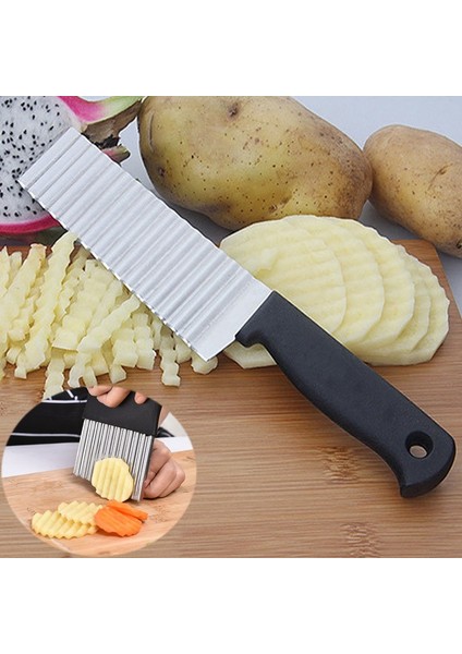 Siyah Paslanmaz Çelik Patates Cipsi Dilimleme Hamur Sebze Meyve Buruşuk Dalgalı Dilimleme Bıçağı Patates Kesici Kıyıcı Fransız Kızartma Makinesi Araçları (Yurt Dışından) fiyatları