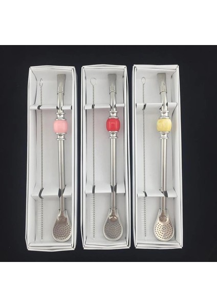 Sarı Pvc Çanta Yıkanabilir Içme Saman Kaşık Çay Filtresi Temizleme Fırçası ile Yerba Mate Çay Pipetleri Bombilla Kabak Yeniden Kullanılabilir Kahve Çay Araçları (Yurt Dışından)