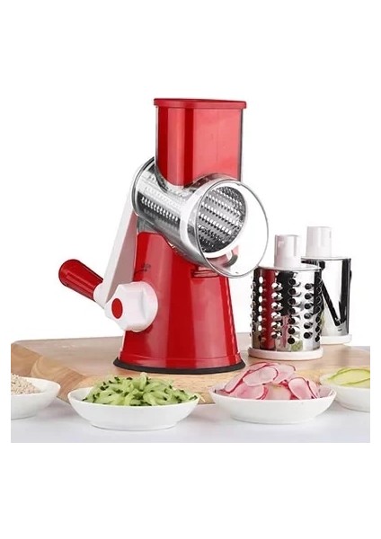 Kırmızı 3 In 1 El Dilimleme Rendeler Sebze Kesici Manuel Patates Havuç Plastik Peynir Rende Paslanmaz Çelik Bıçaklar Mutfak Aracı (Yurt Dışından)