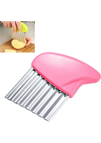 S3 Pembe 10.5x7.5 cm Paslanmaz Çelik Patates Cipsi Dilimleme Hamur Sebze Meyve Kırışık Dalgalı Dilimleme Bıçağı Patates Kesici Kıyıcı Fransız Kızartma Makinesi (Yurt Dışından)