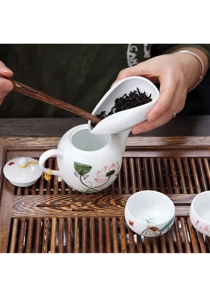E Beyaz Porselen Çay Lotus Porselen Çay Seti Mavi ve Beyaz Porselen Çay Kaşığı Kung Fu Çay Seti Çay Töreni Aksesuarları (Yurt Dışından)
