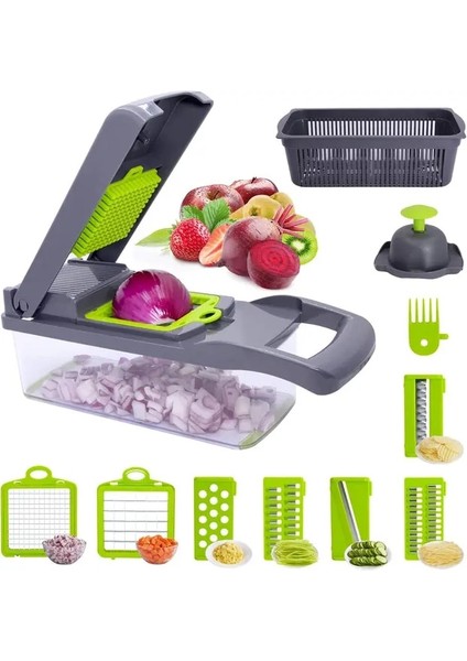 Gri Sebze Doğrayıcı Pro Gıda Doğrayıcı, Soğan Doğrayıcı Sebze Dilimleyici Kesici Dicer Öğütücü Rende Küp Çok Fonksiyonlu Interc ile (Yurt Dışından)