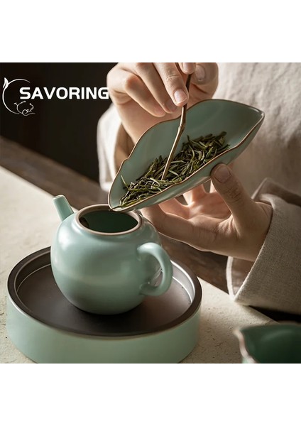 14.5X7X3.5CM Retro Seramik Çay Küreği Azure Porselen Çay Küreği El Yapımı Ru Fırın Chaze Takdir Tabağı Kung Fu Çay Töreni Aksesuarları (Yurt Dışından)
