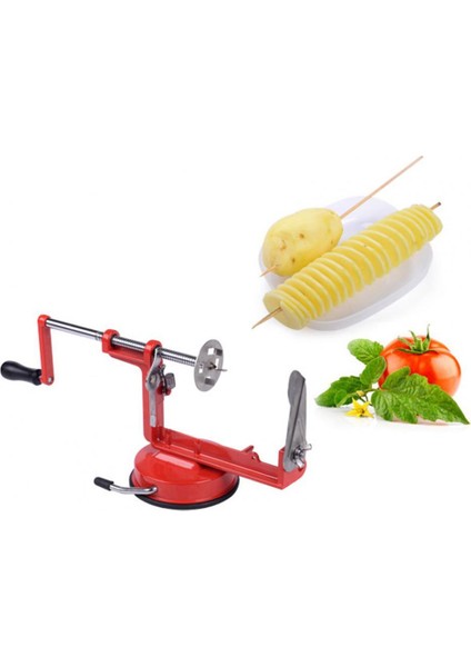 Kırmızı Spiral Patates Kesici Dayanıklı Patates Dilimleme Yumuşak Saplı Metal Çok Fonksiyonlu Günlük Kullanım Için Verimli Spiral Patates Kesici (Yurt Dışından)