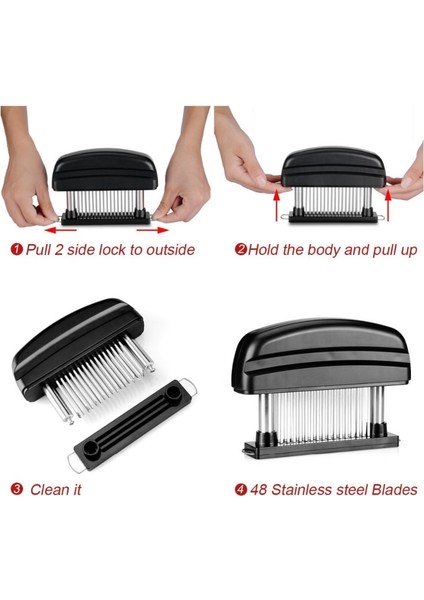 Sıyah 48 Bıçak Iğne Et Tenderizer Paslanmaz Çelik Bıçak Et Sığır Biftek Tokmak Et Tenderizer Çekiç Pounder Pişirme Araçları (Yurt Dışından) fırsatları