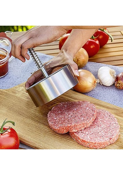 Çap 8 cm Manuel Hamburger Presi 304 Paslanmaz Çelik Mutfak Etli Turta Makinesi Yuvarlak Basınç Et Kalıp Kalınlığı Ayarlanabilir Barbekü Aracı (Yurt Dışından)