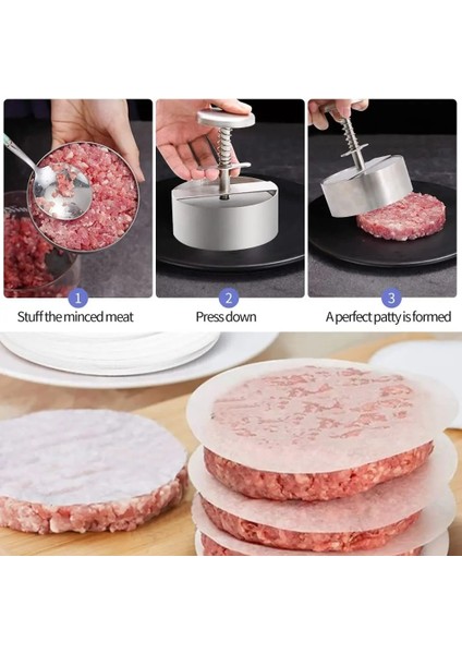 Çap 8 cm Manuel Hamburger Presi 304 Paslanmaz Çelik Mutfak Etli Turta Makinesi Yuvarlak Basınç Et Kalıp Kalınlığı Ayarlanabilir Barbekü Aracı (Yurt Dışından)