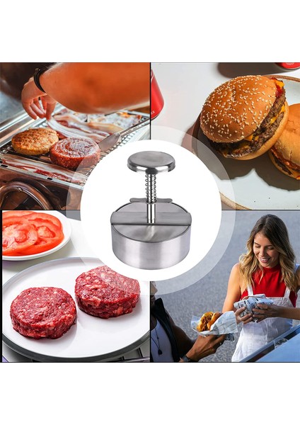 Çap 8 cm Manuel Hamburger Presi 304 Paslanmaz Çelik Mutfak Etli Turta Makinesi Yuvarlak Basınç Et Kalıp Kalınlığı Ayarlanabilir Barbekü Aracı (Yurt Dışından)
