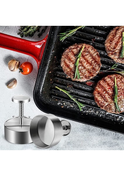 Çap 8 cm Manuel Hamburger Presi 304 Paslanmaz Çelik Mutfak Etli Turta Makinesi Yuvarlak Basınç Et Kalıp Kalınlığı Ayarlanabilir Barbekü Aracı (Yurt Dışından)