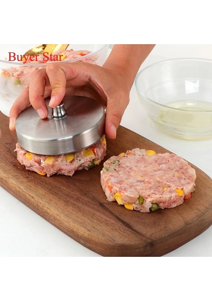Gümüş 9.5 cm Altın Yapışmaz Hamburger Presi Paslanmaz Çelik Hamburger Eti Sığır Izgara Burger Presi Kalıp Patty Kalıp Makinesi Mutfak Eşyaları (Yurt Dışından) indirimleri
