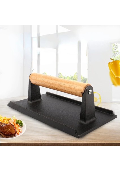 Siyah Ağır Biftek Ağırlığı/pastırma Mutfak Ahşap Demir Pres Sınıfı Düz Ticari Burger Ağır Saplı, Döküm Pres Izgara (Yurt Dışından)
