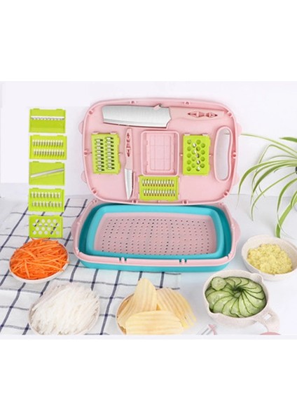 9 In 1 Pembe Set 9'u 1 Arada Kesme Tahtası Katlanabilir Meyve ve Sebze Filtre Havzası Dilimleme Kesici Kamp Kesme Tahtası Seti Mutfak Küçük Aletler (Yurt Dışından)