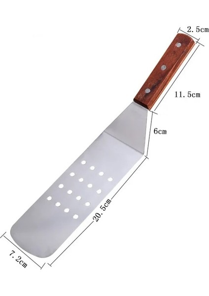 B Ahşap Saplı Biftek Pizza Pasta Gümüş Spatula Izgara Pişirme Gereçler Paslanmaz Çelik Barbekü Kazıma Gözleme Kalbur Mutfak Aracı Alet (Yurt Dışından)