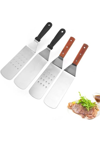 B Ahşap Saplı Biftek Pizza Pasta Gümüş Spatula Izgara Pişirme Gereçler Paslanmaz Çelik Barbekü Kazıma Gözleme Kalbur Mutfak Aracı Alet (Yurt Dışından)