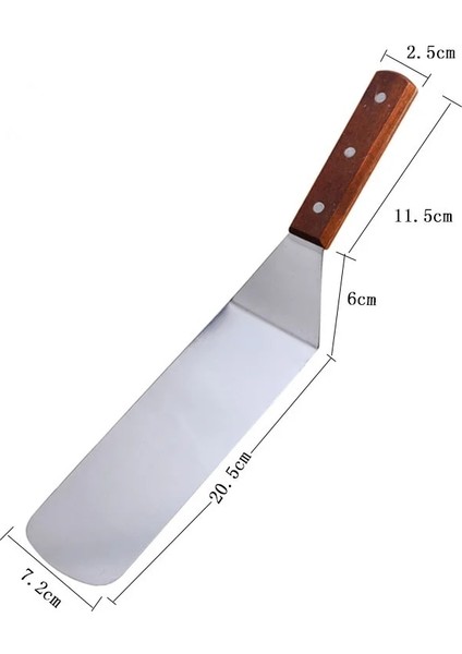 B Ahşap Saplı Biftek Pizza Pasta Gümüş Spatula Izgara Pişirme Gereçler Paslanmaz Çelik Barbekü Kazıma Gözleme Kalbur Mutfak Aracı Alet (Yurt Dışından)