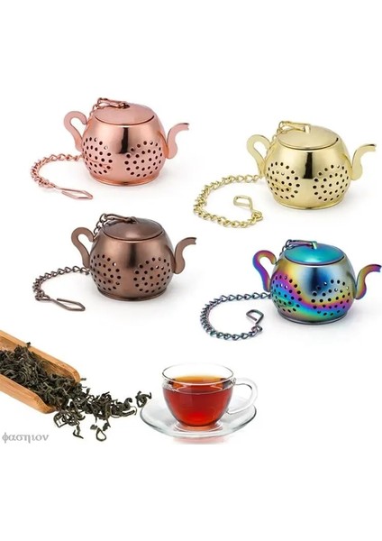 HG68694LCQ2 5.2x3 cm Metal Çay Süzgeç Çaydanlık Şekli Gevşek Çay Demlik Yaprak Çay Makinesi Süzgeç Zincir Damlama Tepsisi Paslanmaz Çelik Bitkisel Baharat Filtresi (Yurt Dışından)