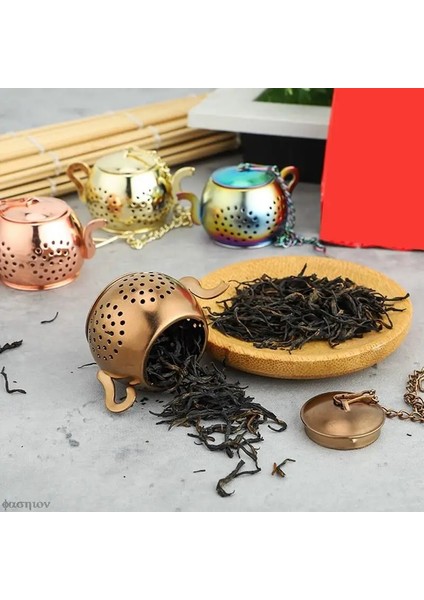 HG68694LCQ2 5.2x3 cm Metal Çay Süzgeç Çaydanlık Şekli Gevşek Çay Demlik Yaprak Çay Makinesi Süzgeç Zincir Damlama Tepsisi Paslanmaz Çelik Bitkisel Baharat Filtresi (Yurt Dışından)