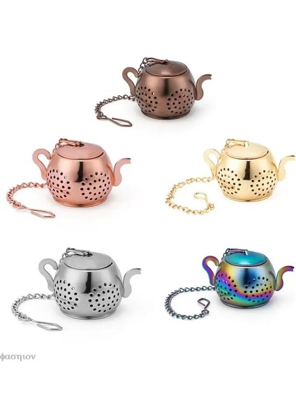 HG68694LCQ2 5.2x3 cm Metal Çay Süzgeç Çaydanlık Şekli Gevşek Çay Demlik Yaprak Çay Makinesi Süzgeç Zincir Damlama Tepsisi Paslanmaz Çelik Bitkisel Baharat Filtresi (Yurt Dışından)