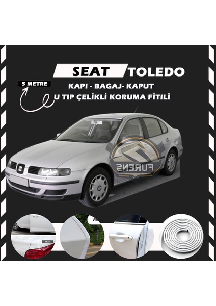Seat Toledo Oto Araç Kapı Koruma Fitili 5metre Parlak Beyaz Renk