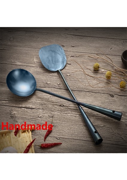 2 Adet Set Dayanıklı Taşınabilir El Yapımı Demir Yapışmaz Turner Pota Gıda Wok Spatula Kaşık Mutfak Gereçleri Pişirme Gereç Tencere Eşyaları (Yurt Dışından)